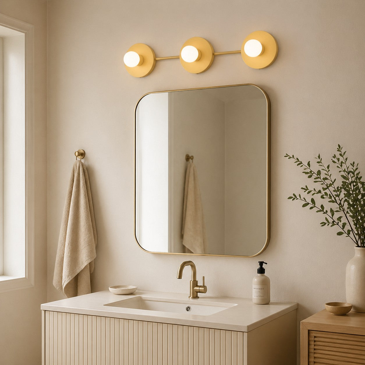 Applique de salle de bain minimaliste à trois points lumineux - Disponible en plusieurs coloris
