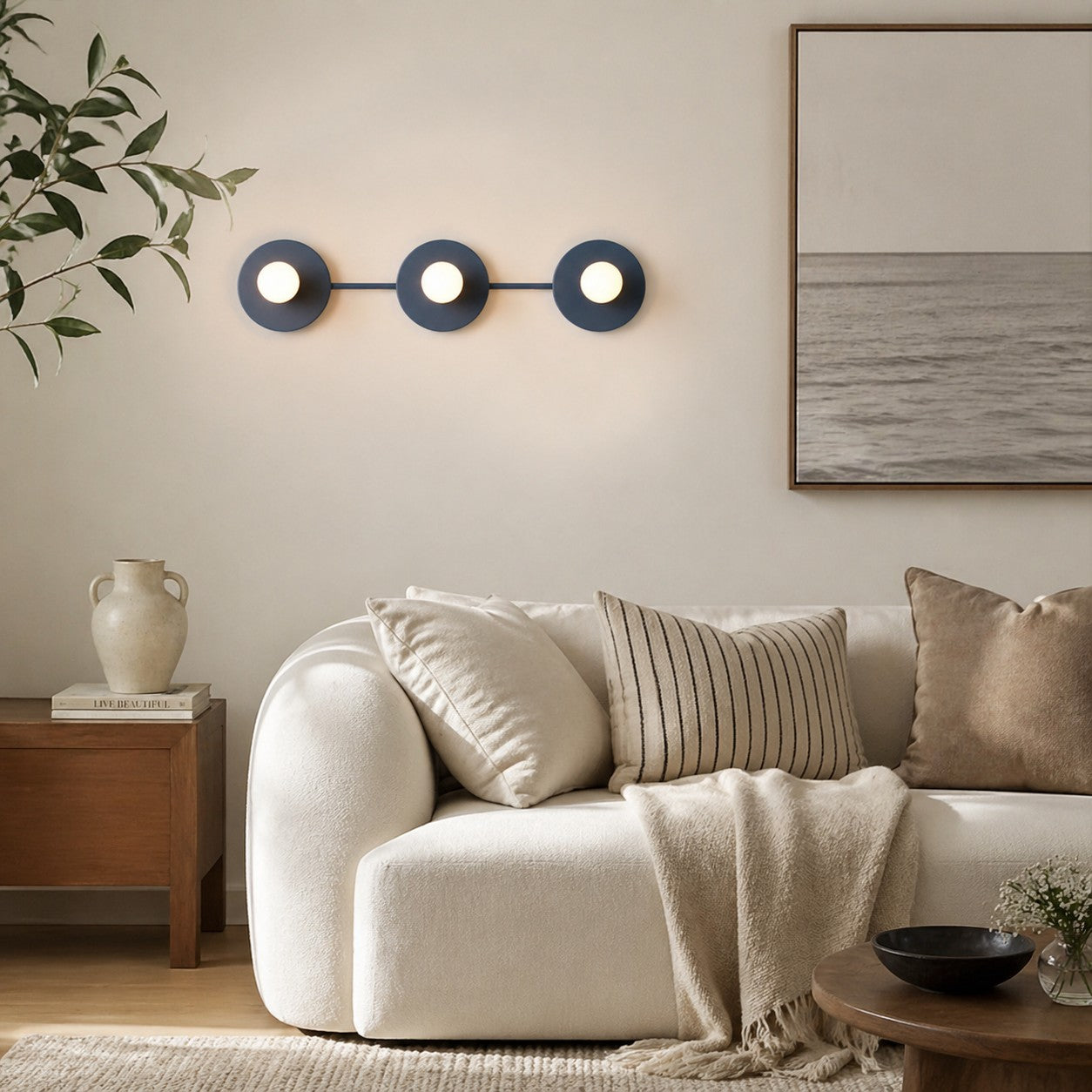 Applique de salle de bain minimaliste à trois points lumineux - Disponible en plusieurs coloris