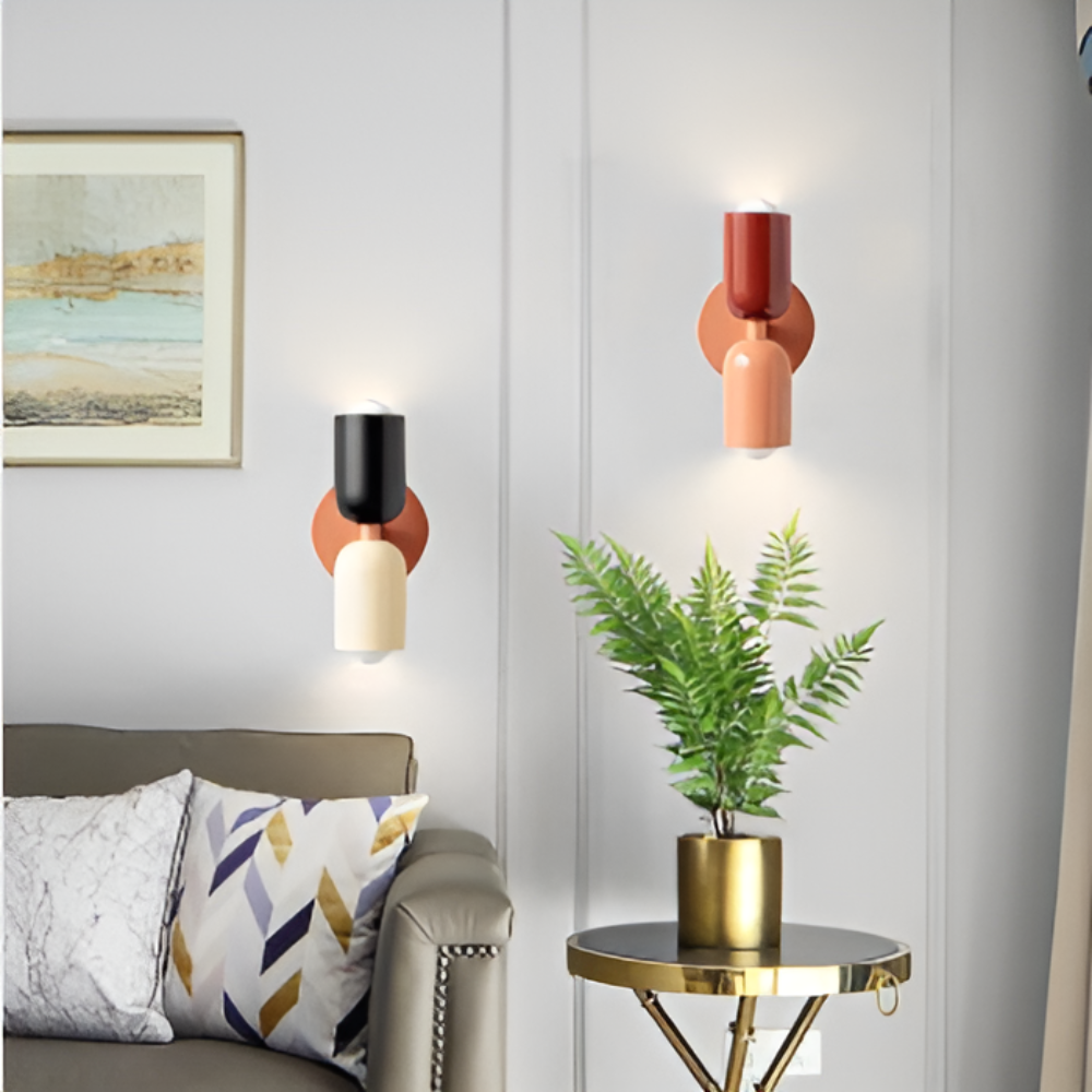 Applique murale à piles — double abat-jour capsule, design sans fil