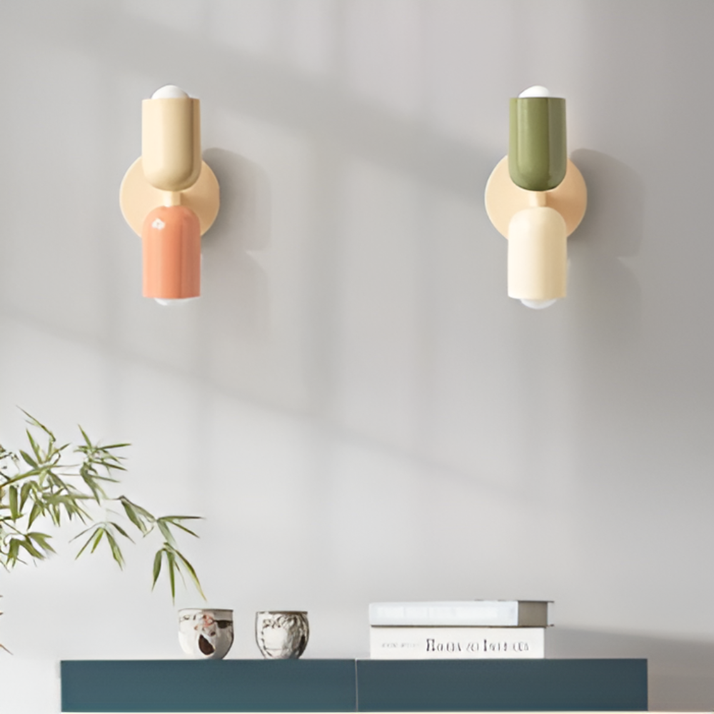 Applique murale à piles — double abat-jour capsule, design sans fil