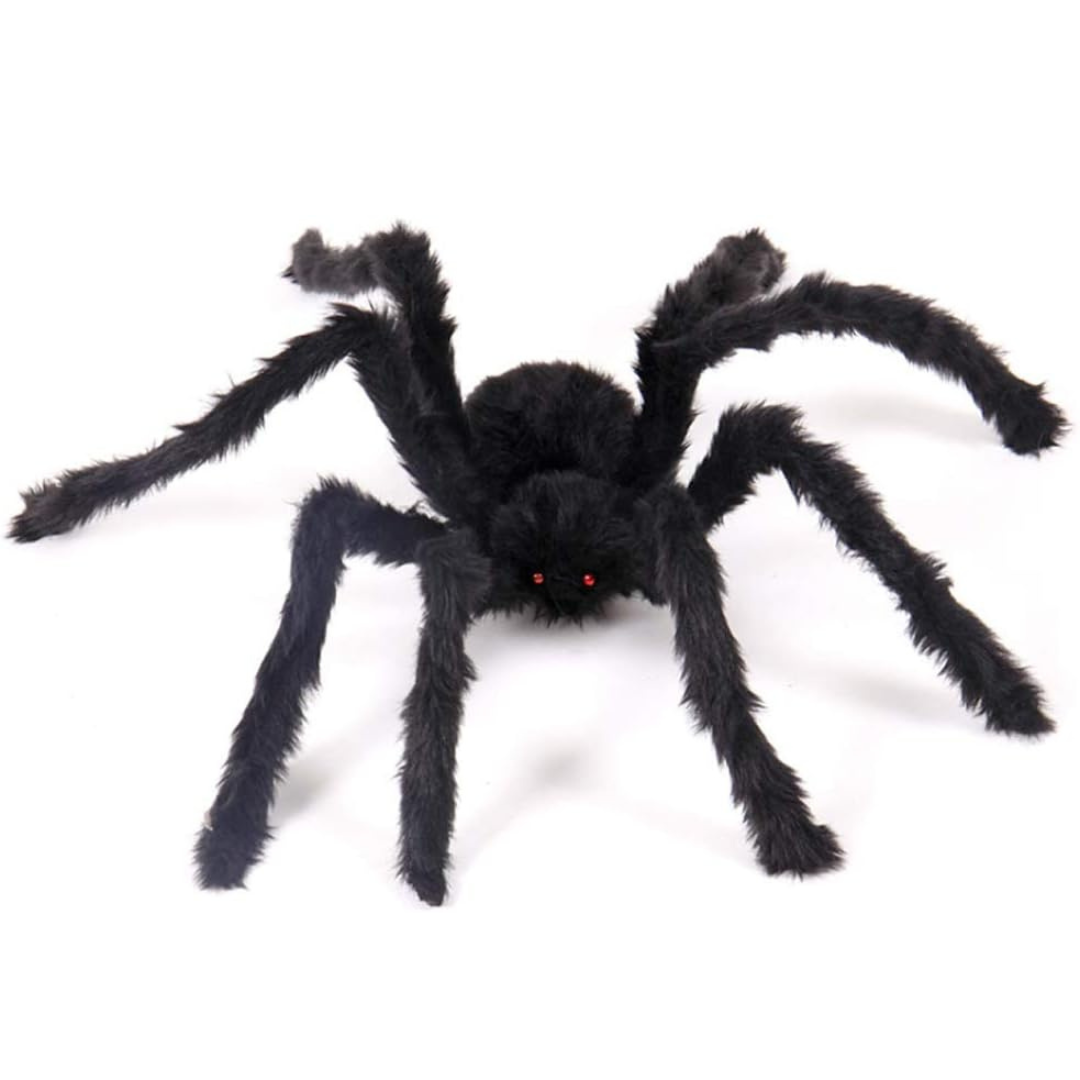 Araignée géante d'Halloween, araignée noire poilue avec yeux rouges et pattes pliables, décoration Halloween pour extéri