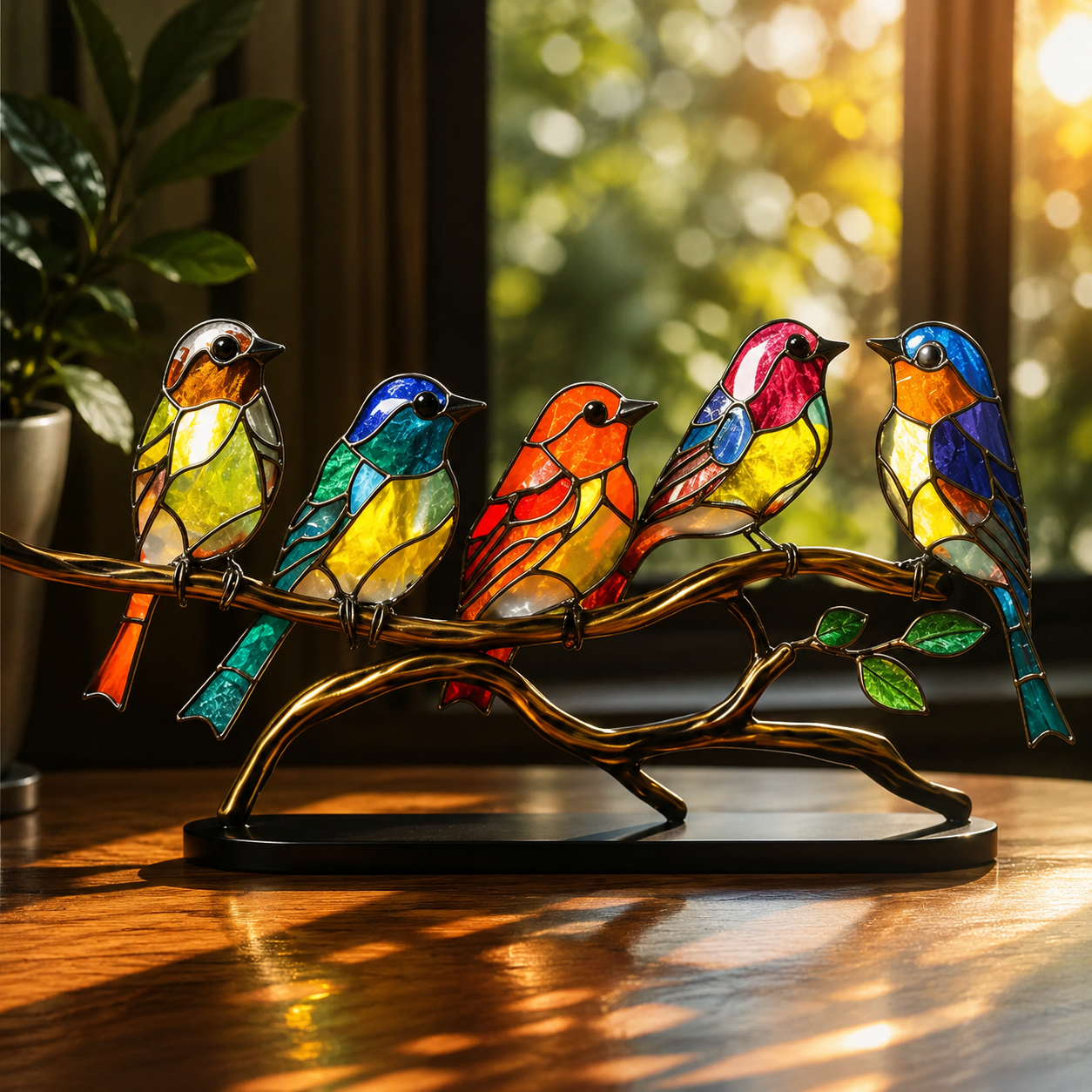 Attrape-soleil oiseau style vitrail