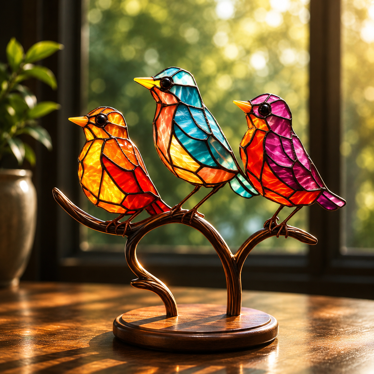 Attrape-soleil oiseau style vitrail
