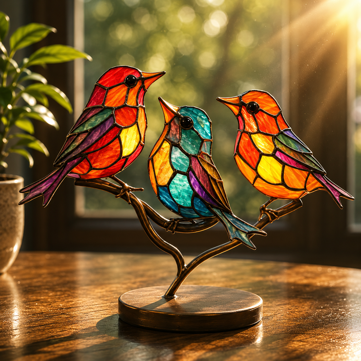 Attrape-soleil oiseau style vitrail