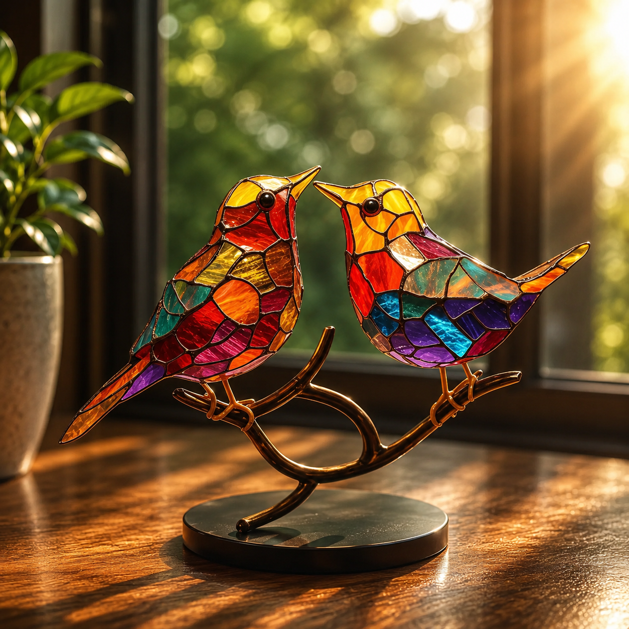 Attrape-soleil oiseau style vitrail