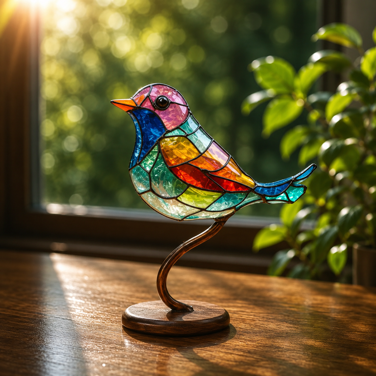Attrape-soleil oiseau style vitrail