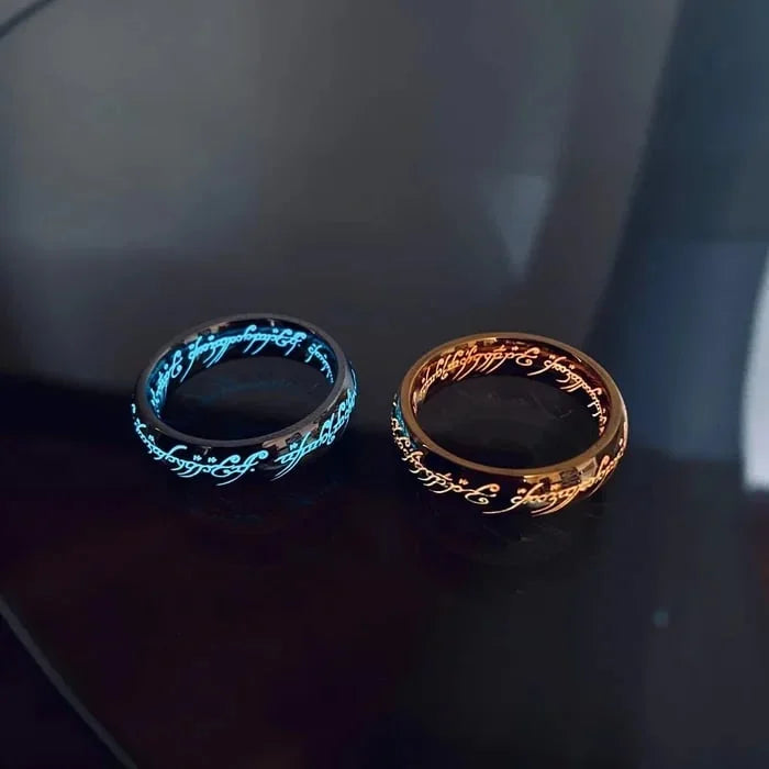 Bague phosphorescente avec écriture runique fantastique gravée, sans nickel, hypoallergénique, anneau lumineux