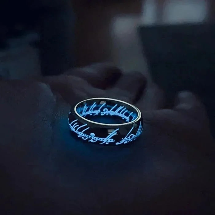 Bague phosphorescente avec écriture runique fantastique gravée, sans nickel, hypoallergénique, anneau lumineux