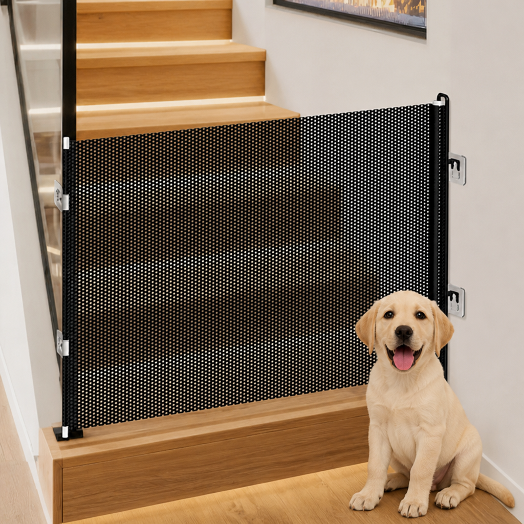 Barrière de sécurité rétractable et pliable sans perçage (jusqu'à 125 cm)