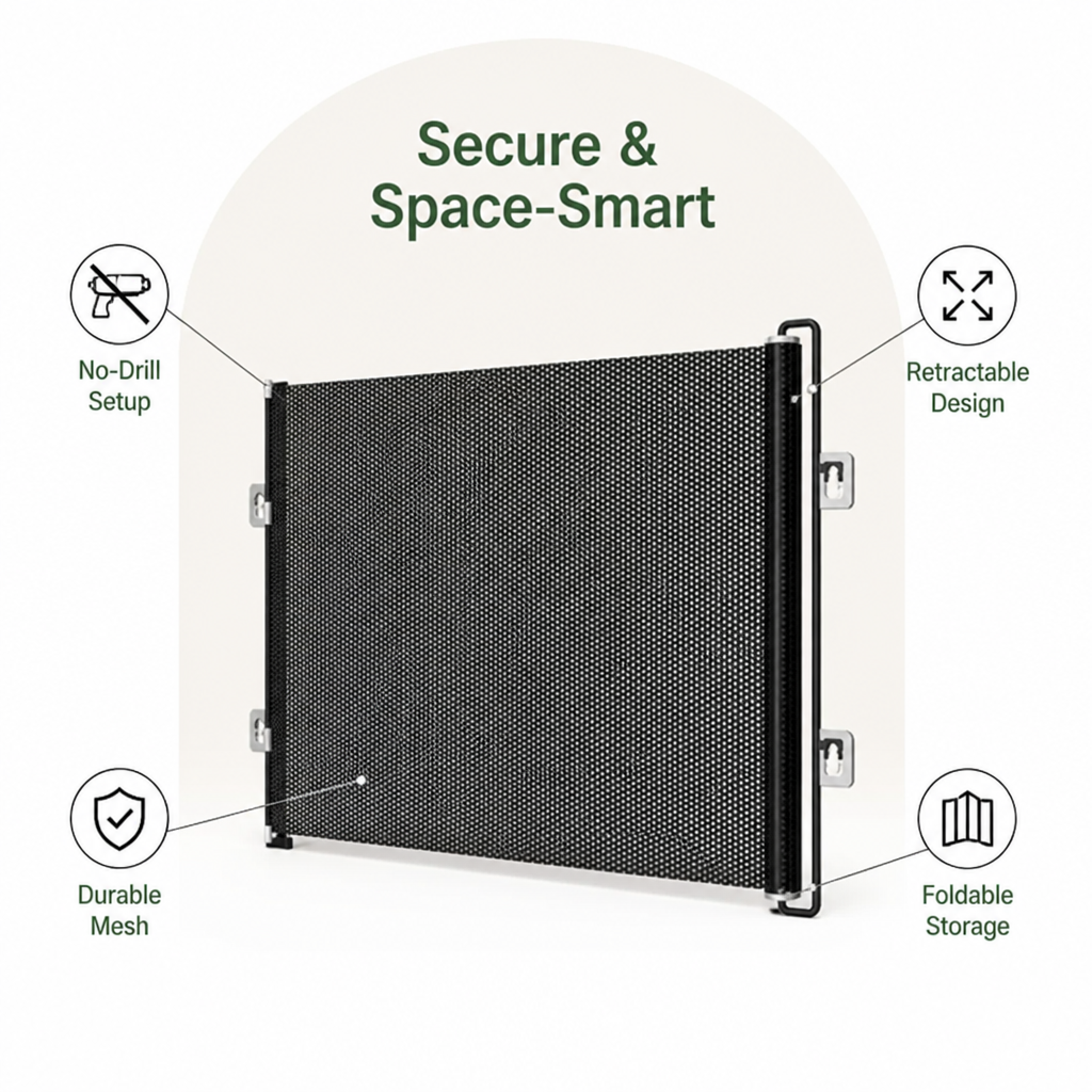 Barrière de sécurité rétractable et pliable sans perçage (jusqu'à 125 cm)