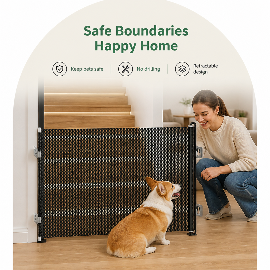 Barrière de sécurité rétractable et pliable sans perçage (jusqu'à 125 cm)