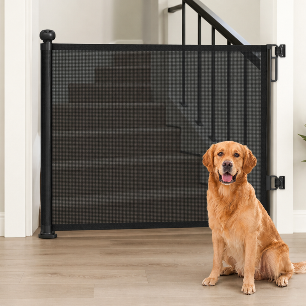 Barrière rétractable en filet pour animaux, réglable sans perçage
