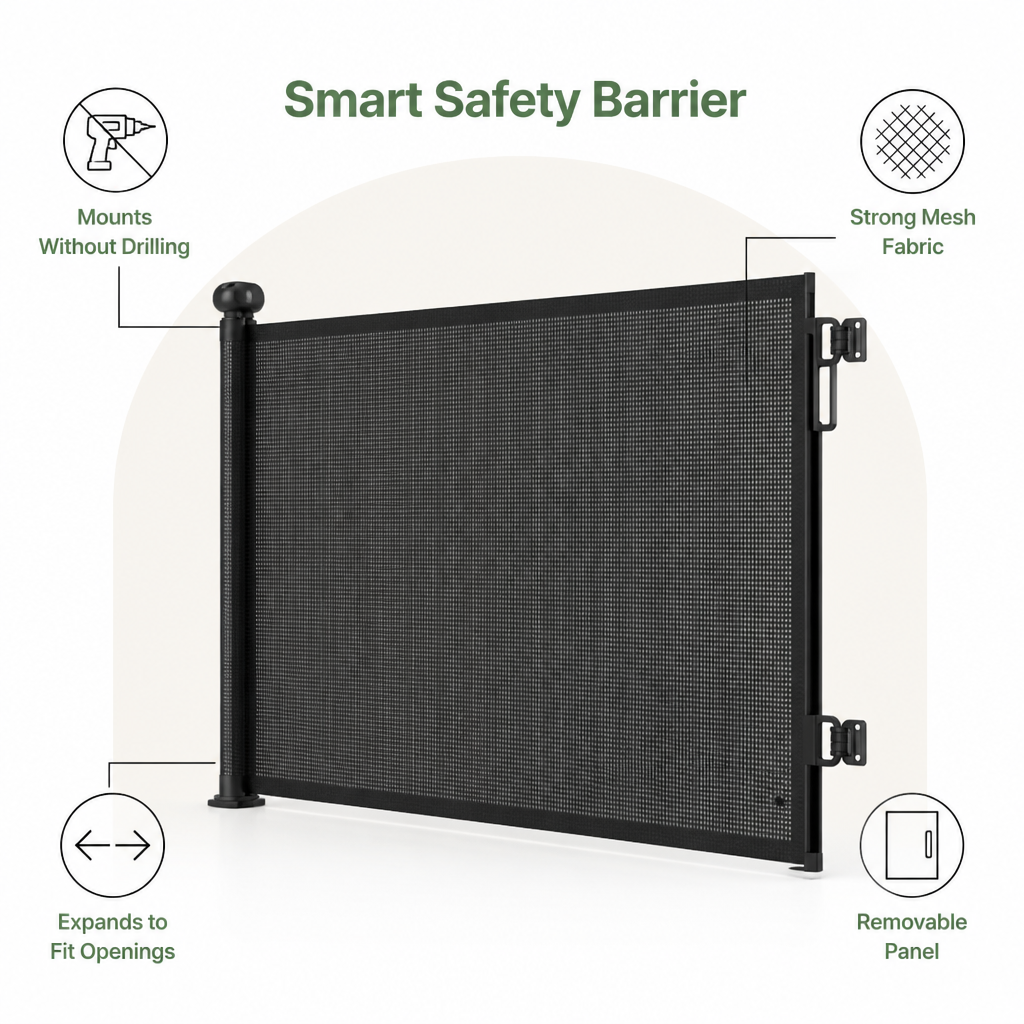 Barrière rétractable en filet pour animaux, réglable sans perçage