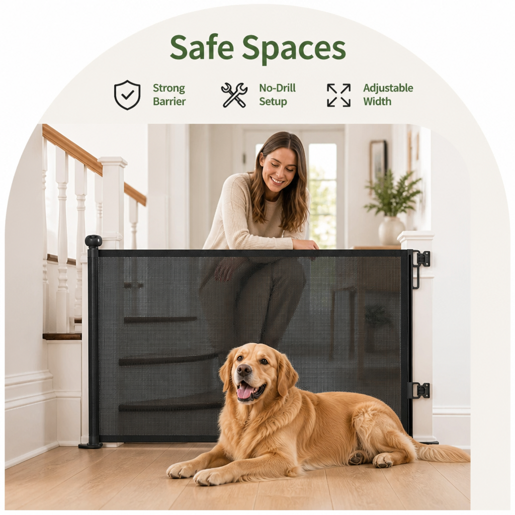 Barrière rétractable en filet pour animaux, réglable sans perçage