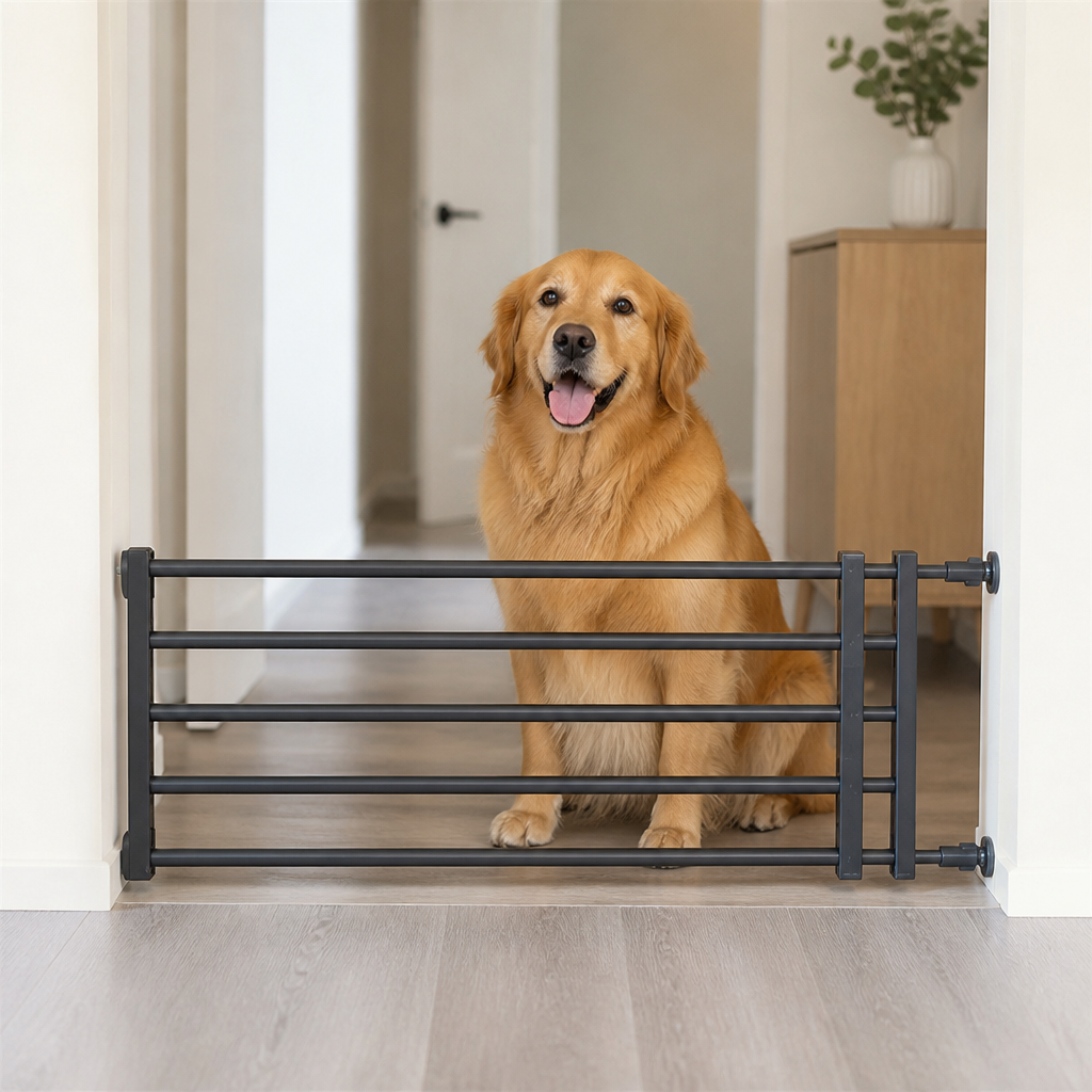 Barrière rétractable pour chiens sans perçage (largeur réglable)