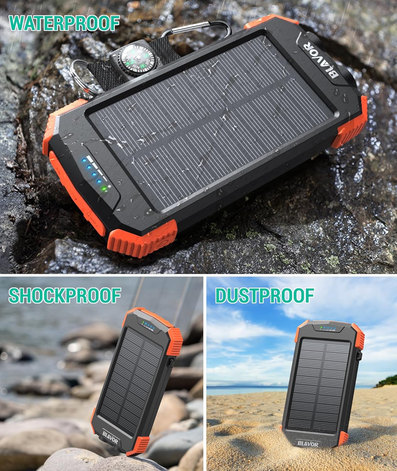Batterie externe solaire d'urgence Rivanta IPX4