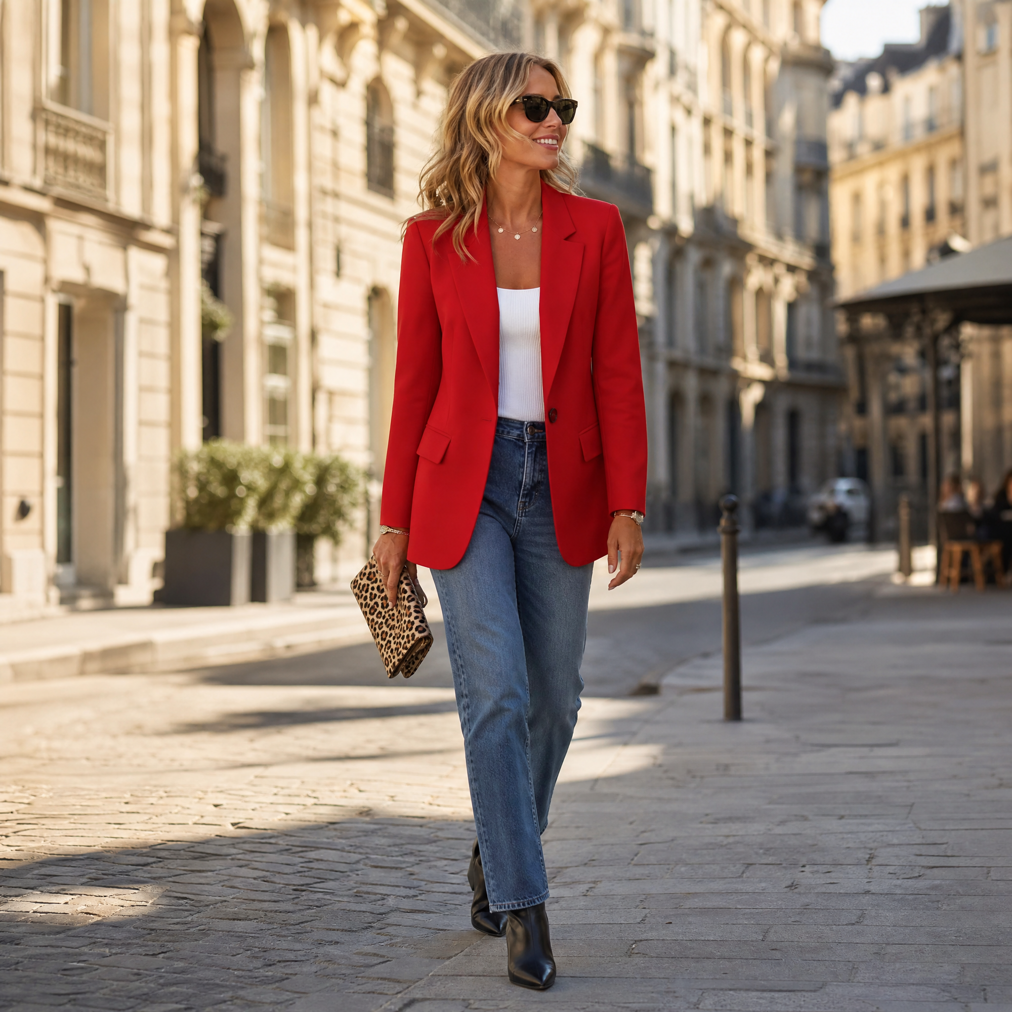Blazer femme, à simple boutonnage avec revers et poches à rabat, veste élégante coupe décontractée, 6 coloris, tailles S