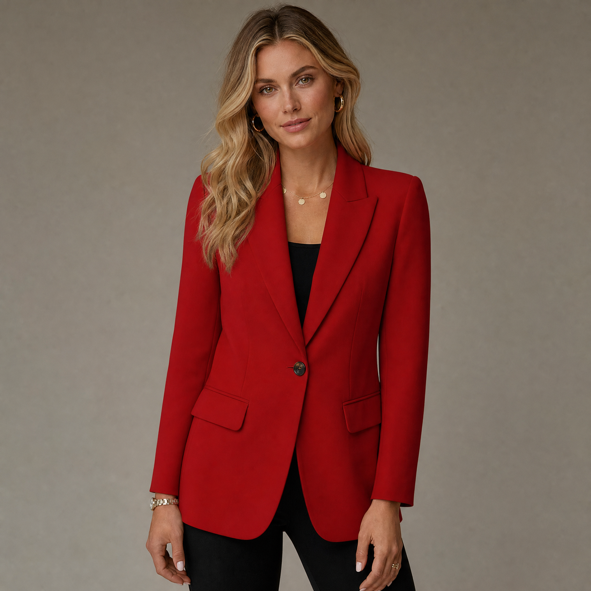 Blazer femme, à simple boutonnage avec revers et poches à rabat, veste élégante coupe décontractée, 6 coloris, tailles S