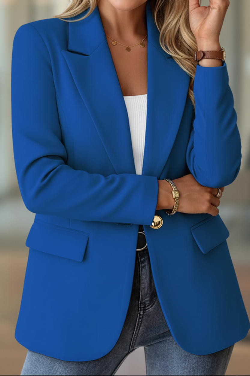 Blazer femme, à simple boutonnage avec revers et poches à rabat, veste élégante coupe décontractée, 6 coloris, tailles S