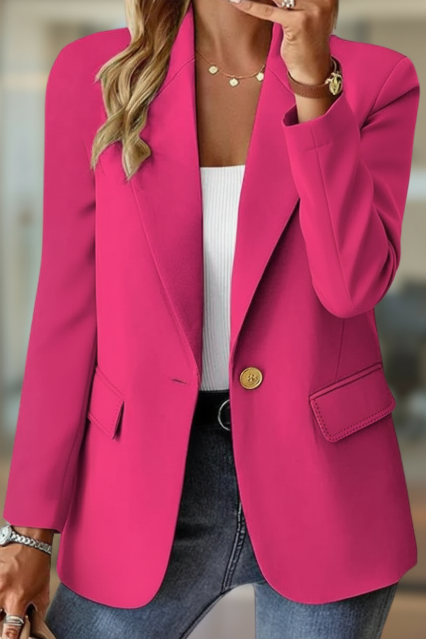Blazer femme, à simple boutonnage avec revers et poches à rabat, veste élégante coupe décontractée, 6 coloris, tailles S