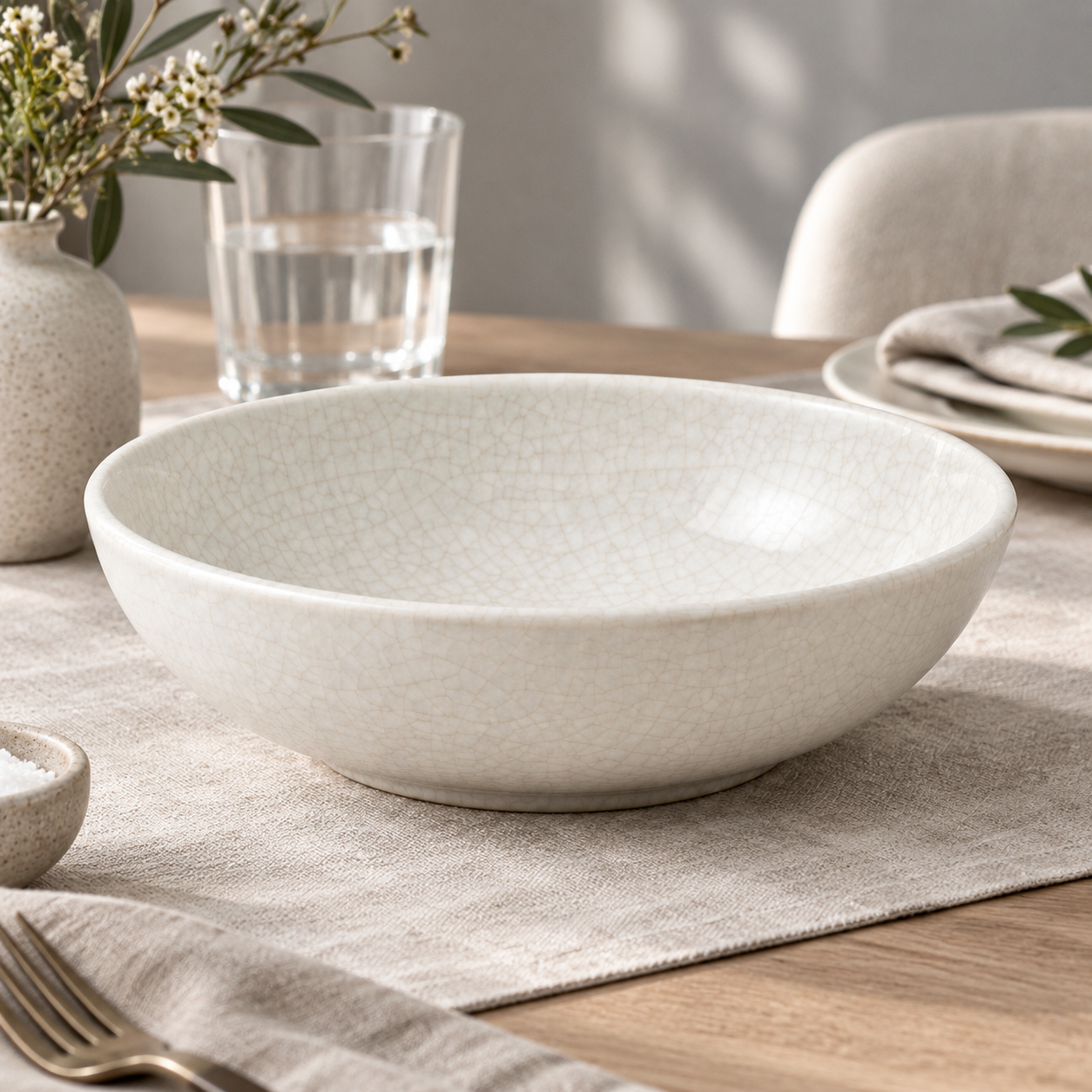 Bol à pâtes en céramique blanche 25 cm large et peu profond
