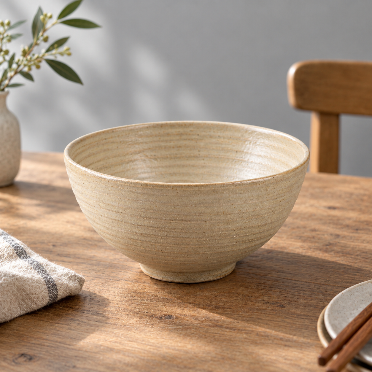 Bol de service en céramique beige 25 cm fait main
