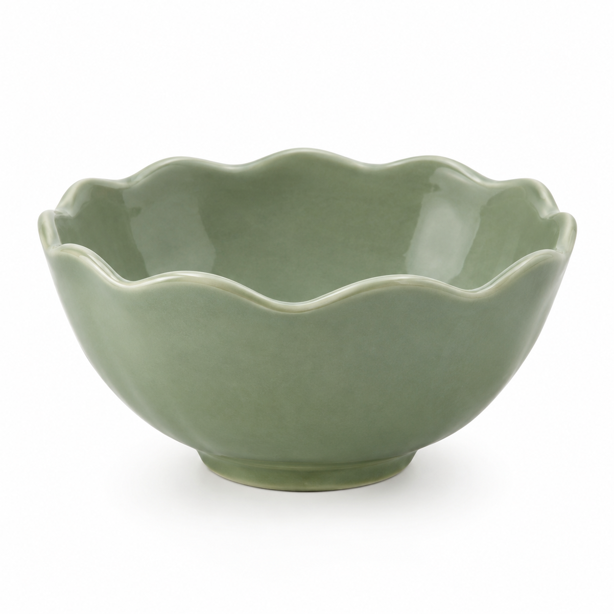 Bol festonné vert sauge 25 cm en céramique décorative