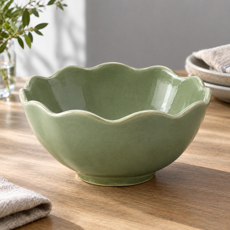 Bol festonné vert sauge 25 cm en céramique décorative