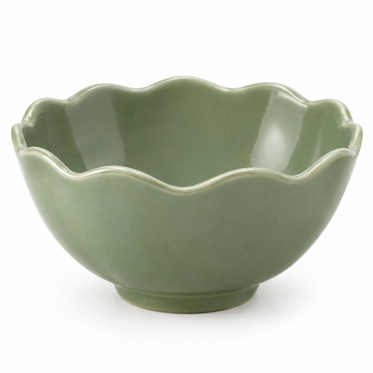 Bol festonné vert sauge 25 cm en céramique décorative