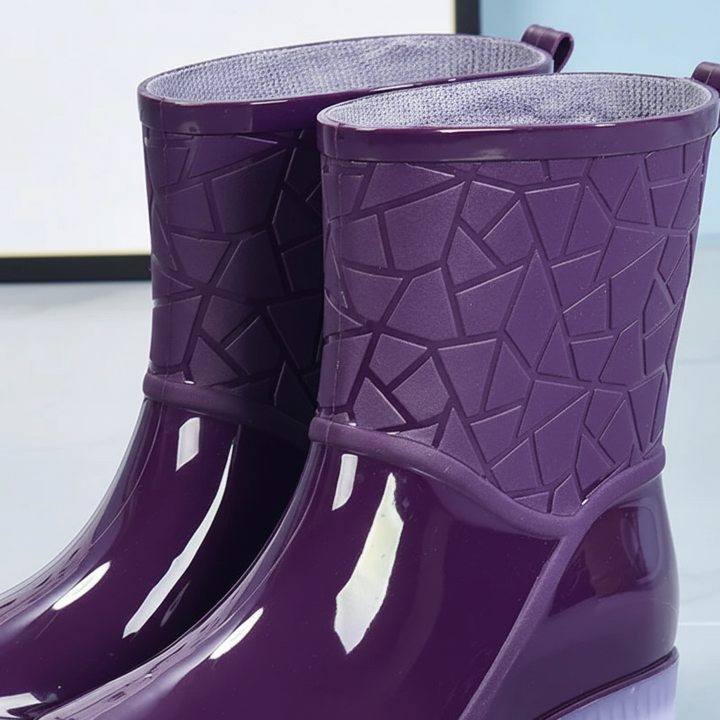 Bottes de pluie femme mi-mollet imperméables avec semelle antidérapante, bottes en caoutchouc brillant avec doublure cha