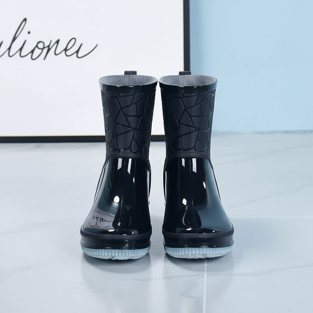 Bottes de pluie femme mi-mollet imperméables avec semelle antidérapante, bottes en caoutchouc brillant avec doublure cha