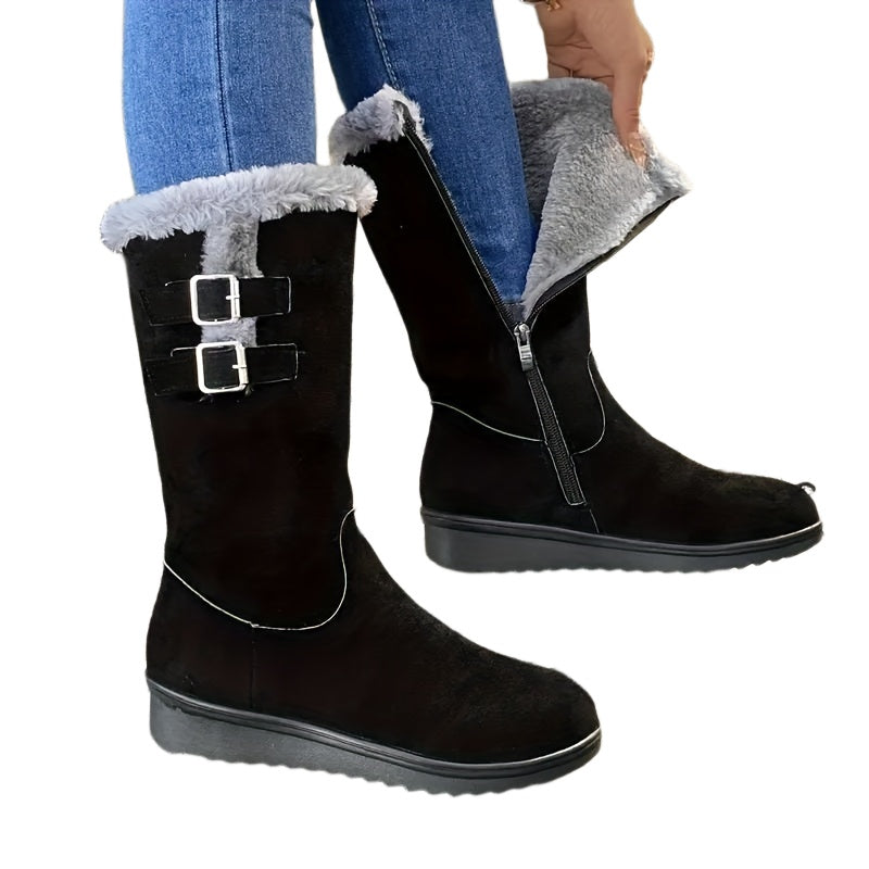 Bottes fourrées femme, bottes d'hiver avec zip latéral, double boucle et semelle antidérapante, 3 coloris, pointures EU 