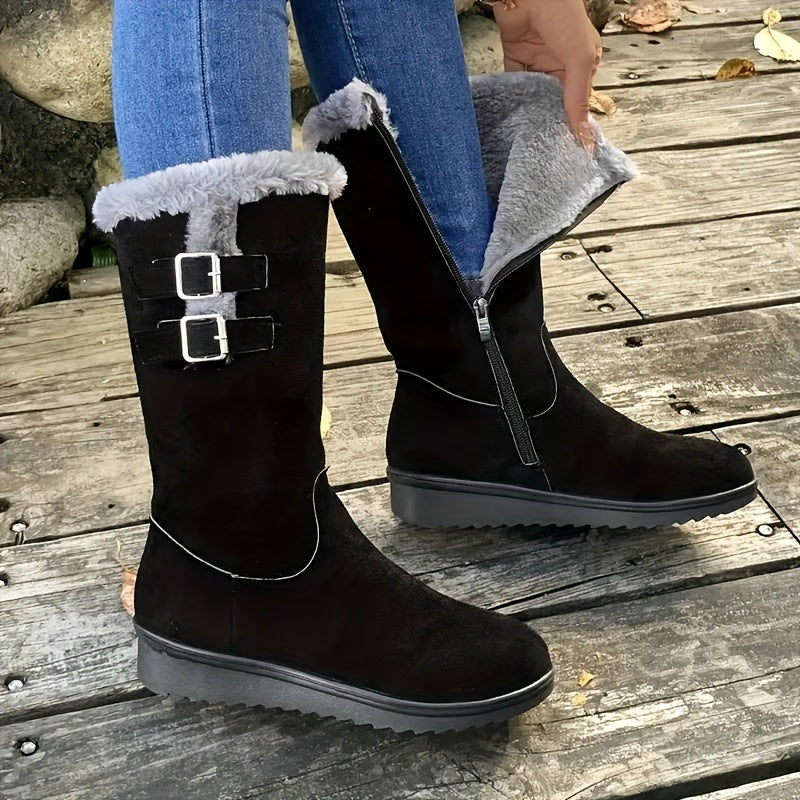 Bottes fourrées femme, bottes d'hiver avec zip latéral, double boucle et semelle antidérapante, 3 coloris, pointures EU 