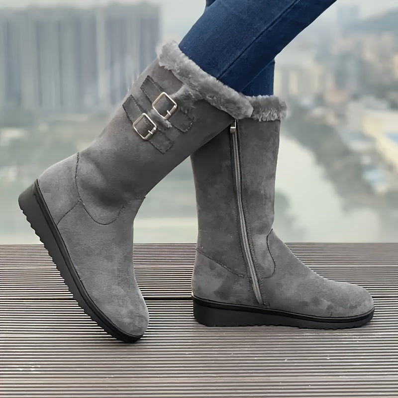 Bottes fourrées femme, bottes d'hiver avec zip latéral, double boucle et semelle antidérapante, 3 coloris, pointures EU 