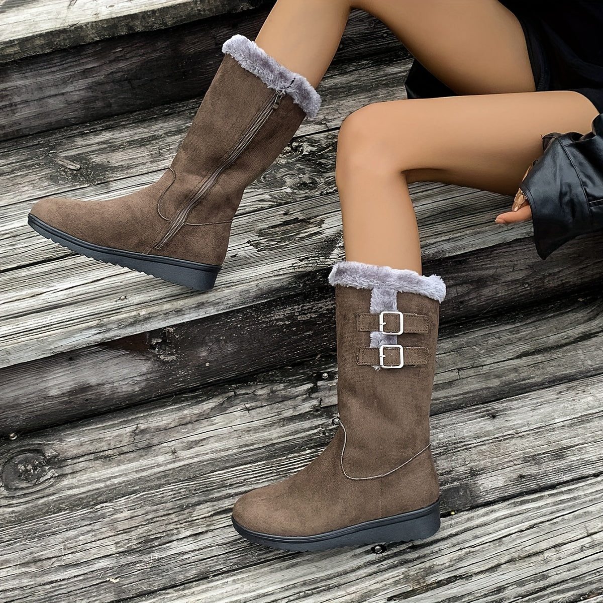 Bottes fourrées femme, bottes d'hiver avec zip latéral, double boucle et semelle antidérapante, 3 coloris, pointures EU 