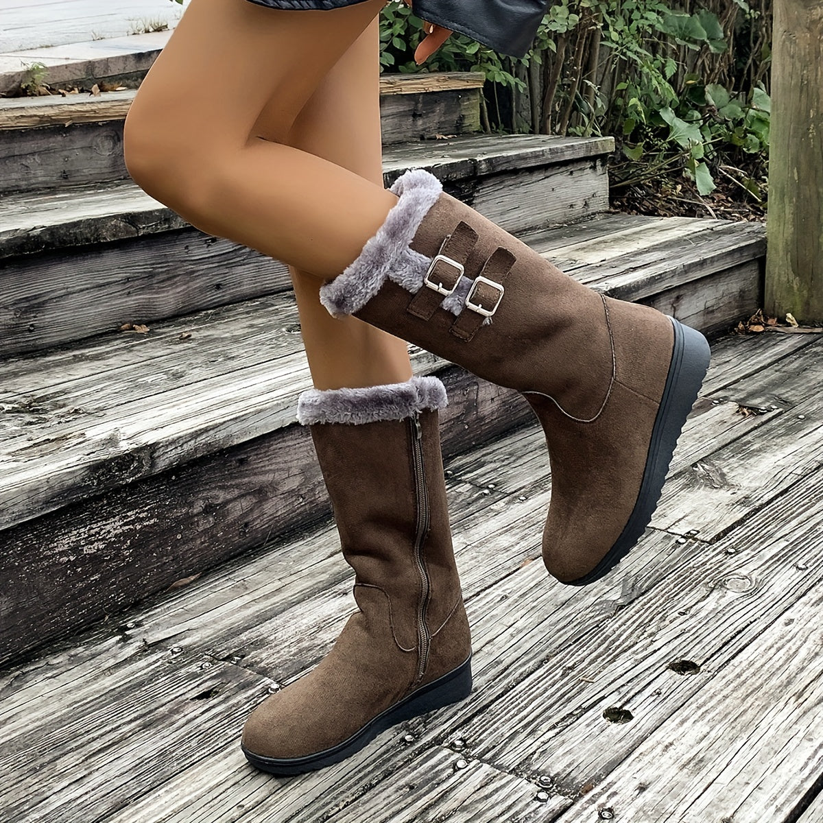 Bottes fourrées femme, bottes d'hiver avec zip latéral, double boucle et semelle antidérapante, 3 coloris, pointures EU 