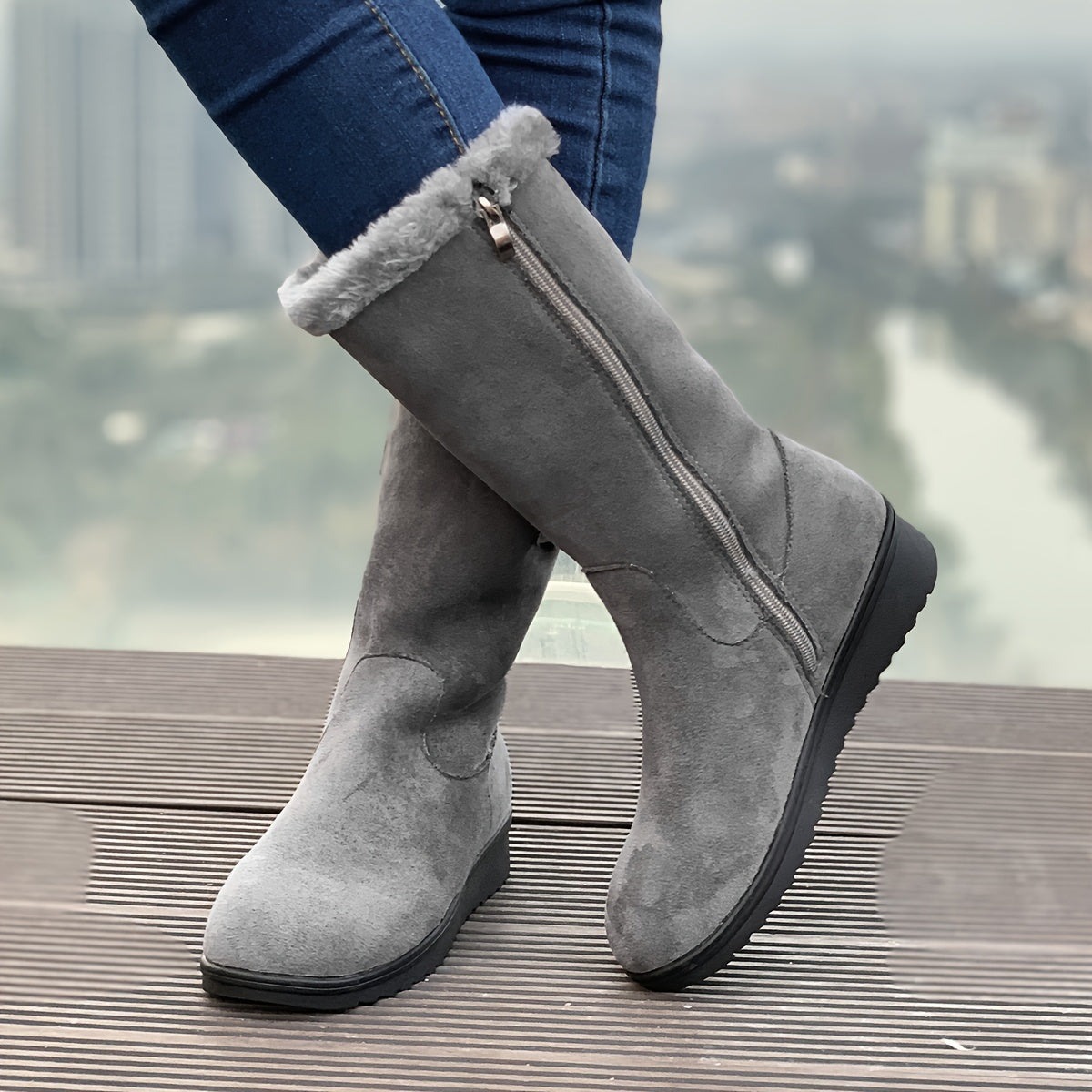 Bottes fourrées femme, bottes d'hiver avec zip latéral, double boucle et semelle antidérapante, 3 coloris, pointures EU 