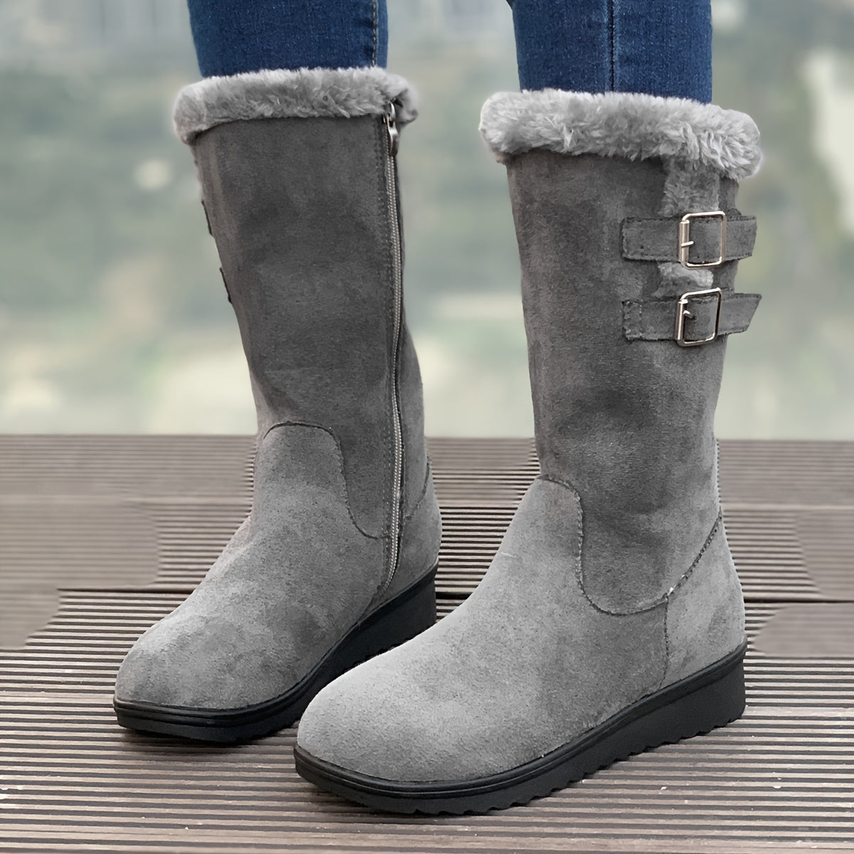 Bottes fourrées femme, bottes d'hiver avec zip latéral, double boucle et semelle antidérapante, 3 coloris, pointures EU 