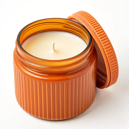 Bougie parfumée au soja Gingembre Épicé — Pot orange à texture nervurée