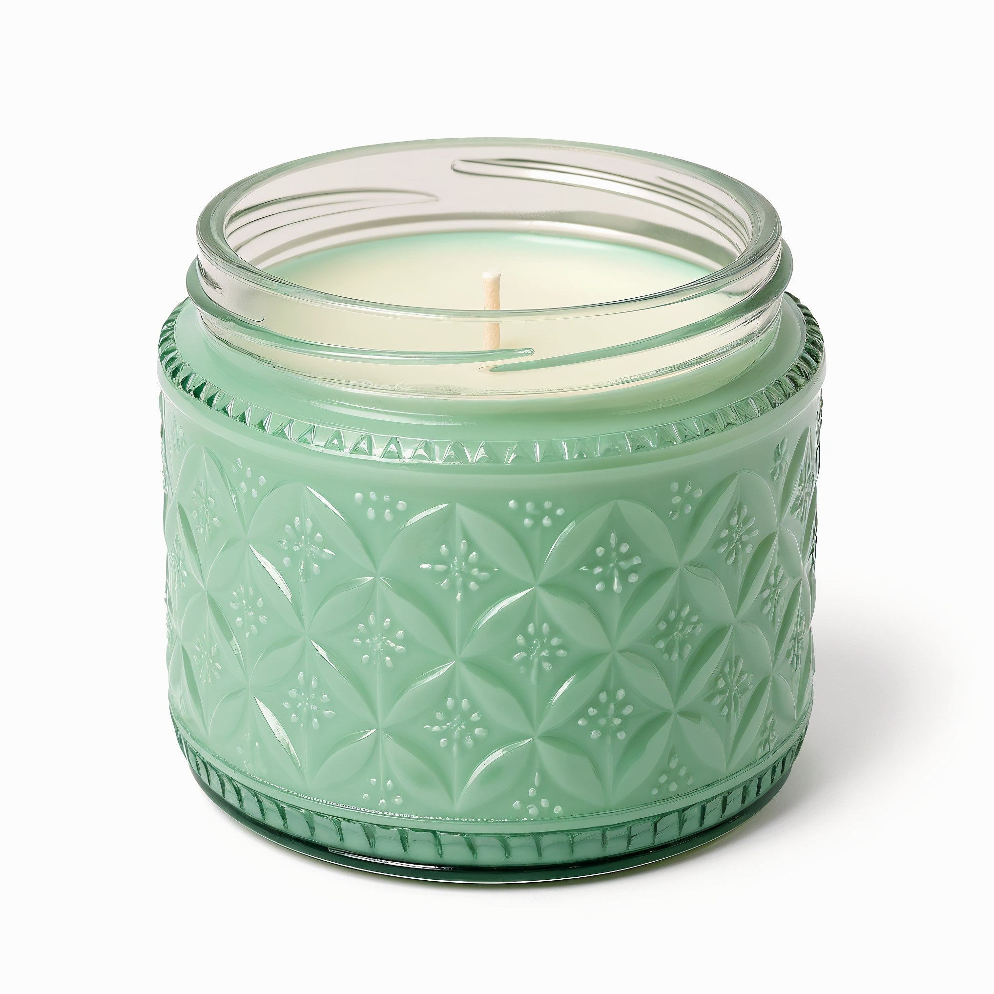 Bougie parfumée à la cire de soja Mint Refresh dans un pot vert menthe gaufré