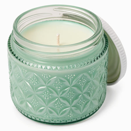 Bougie parfumée à la cire de soja Mint Refresh dans un pot vert menthe gaufré