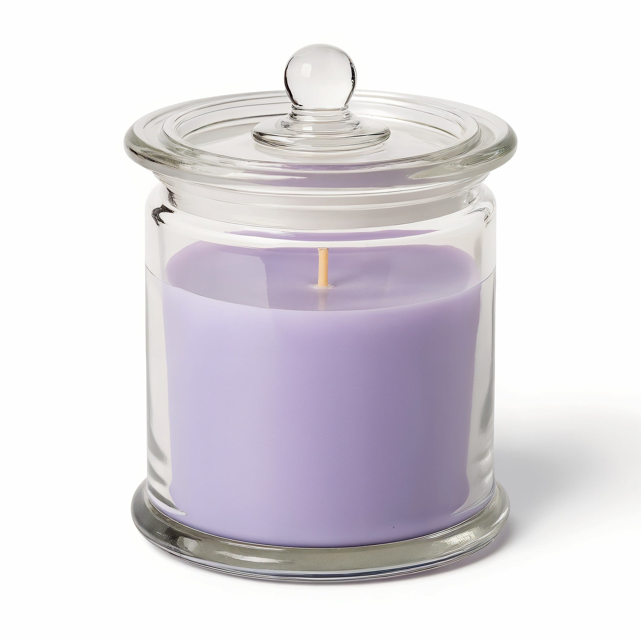 Bougie parfumée Lavender Fields en cire de soja dans un pot en verre transparent