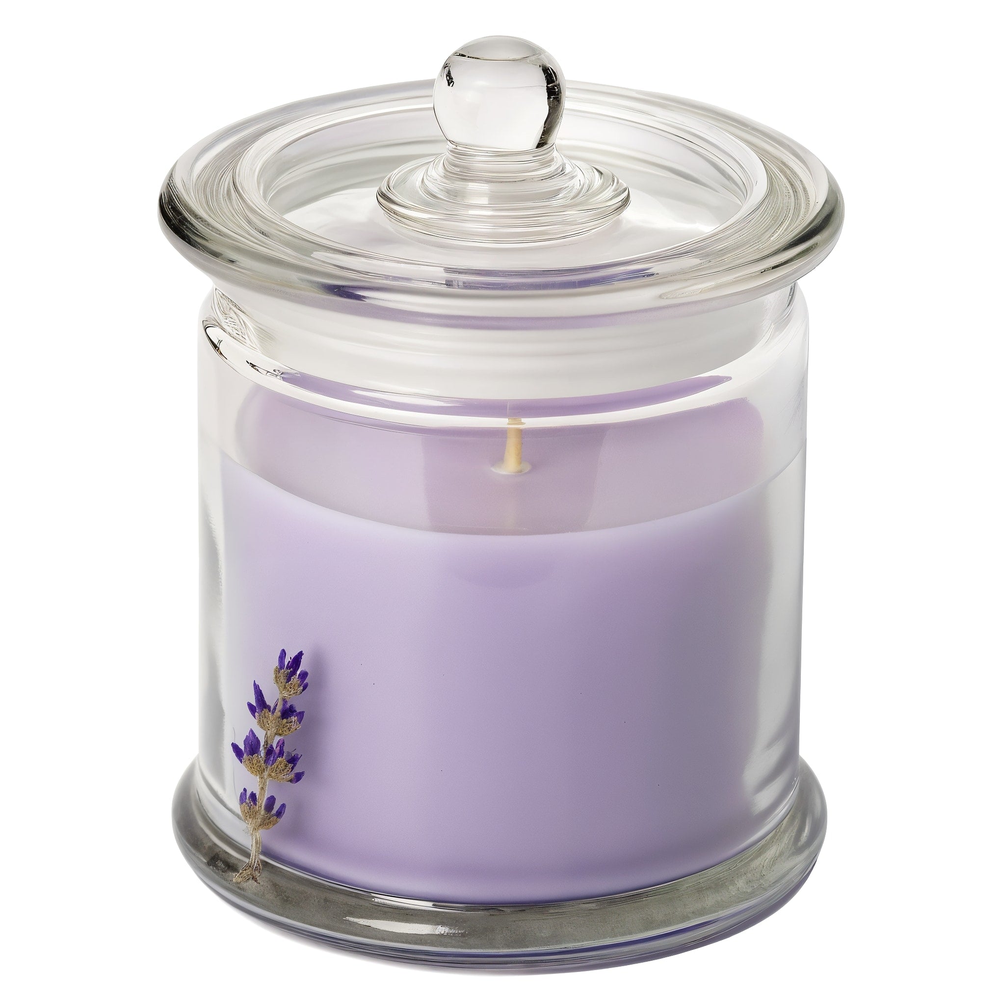 Bougie parfumée Lavender Fields en cire de soja dans un pot en verre transparent