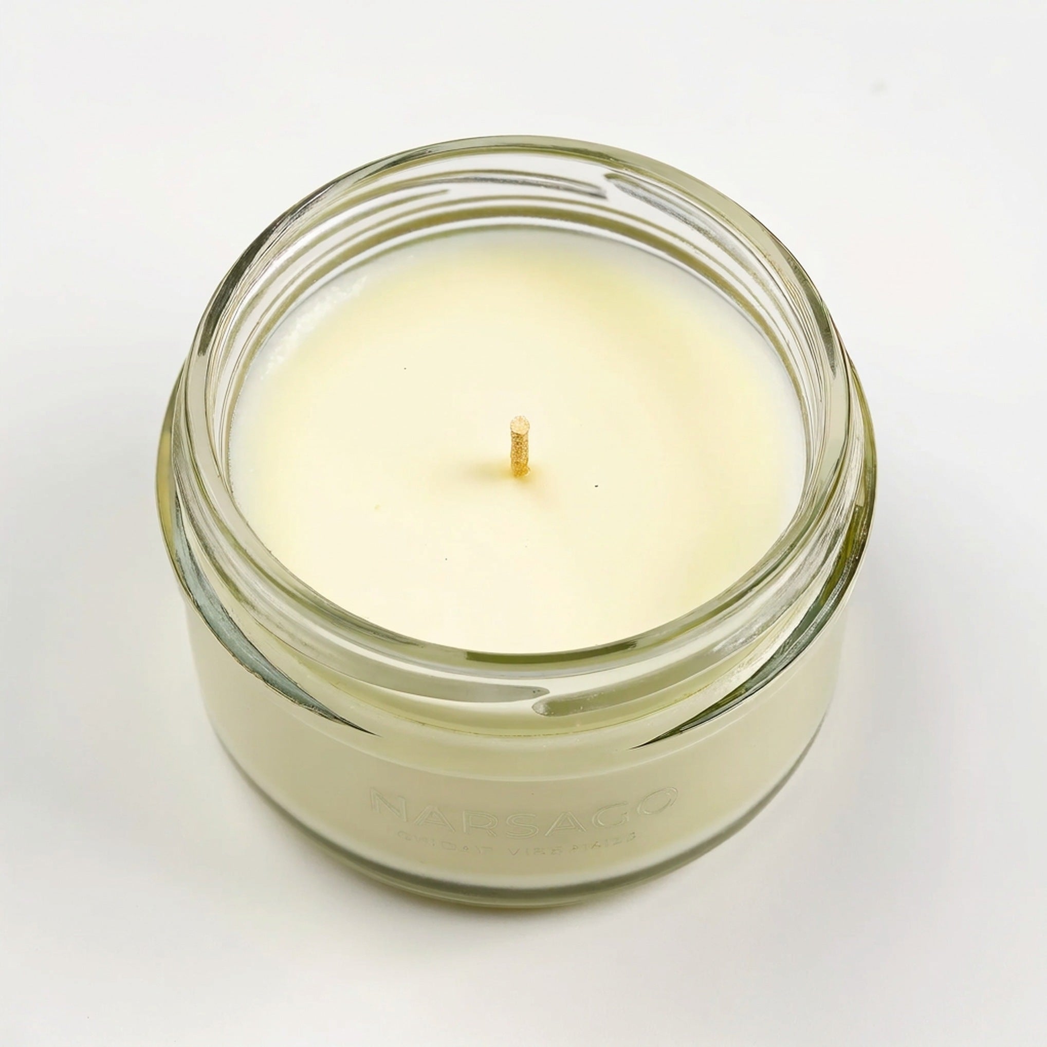 Bougie parfumée NARSAGO à la verveine citronnée en pot de verre transparent