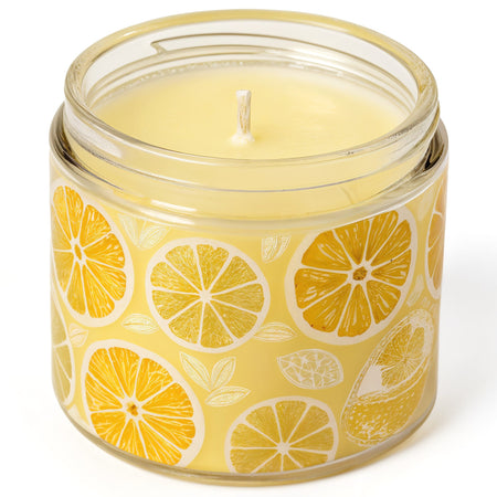 Bougie parfumée NARSAGO Zeste d'agrumes en cire de soja dans un pot en verre jaune