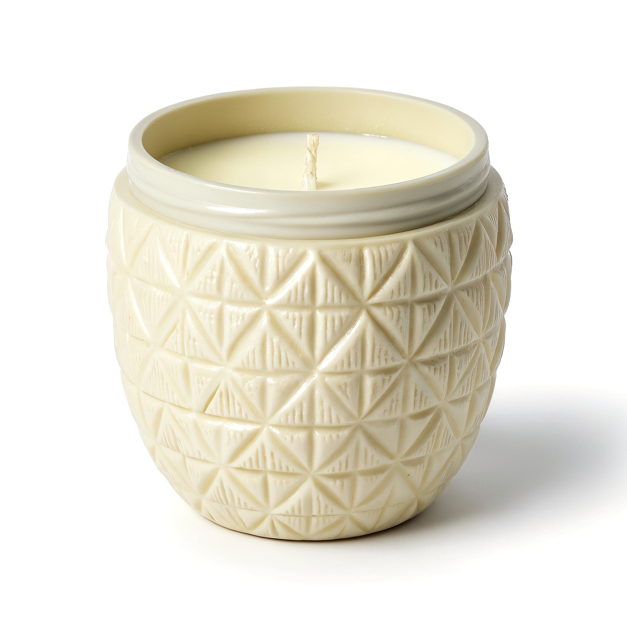 Bougie parfumée vanille coco en cire de soja - pot ivoire avec texture noix de coco