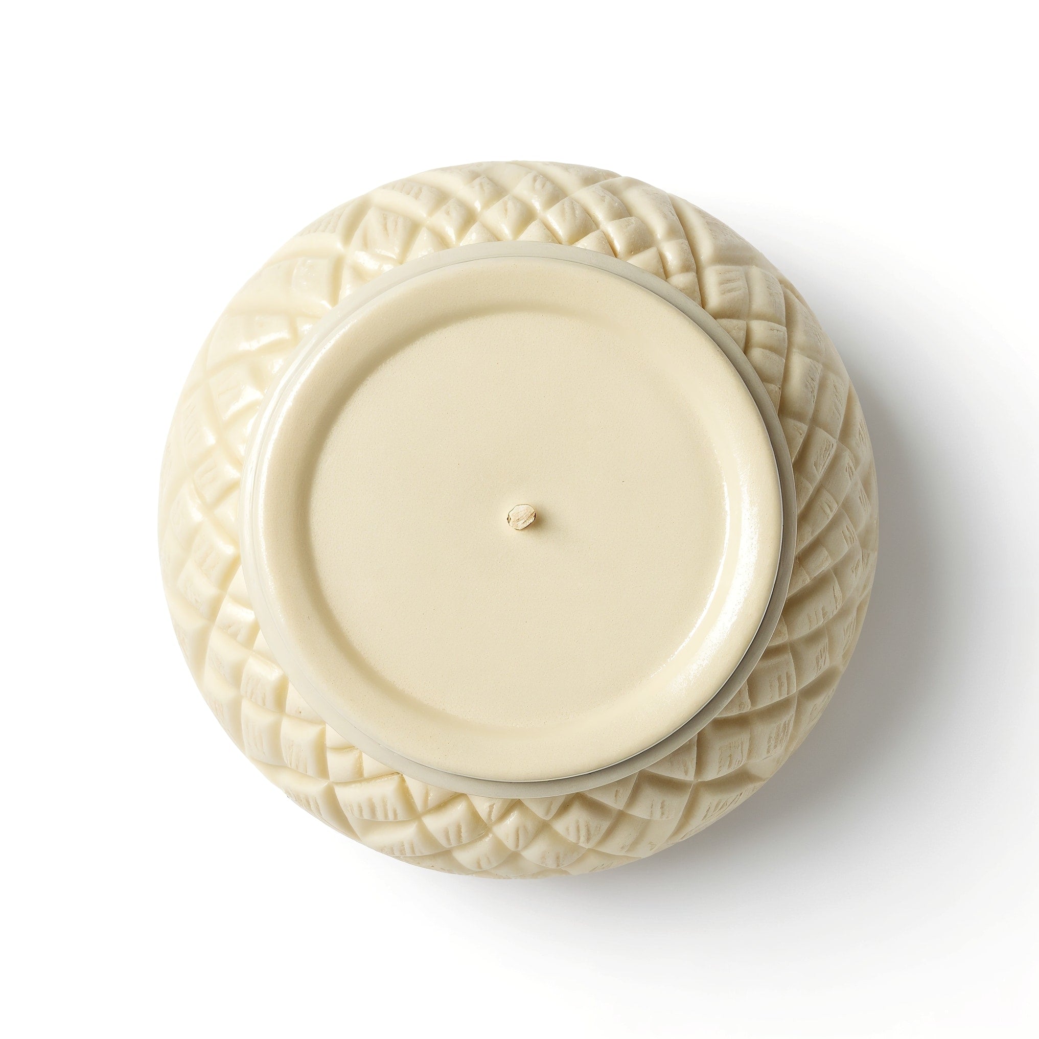 Bougie parfumée vanille coco en cire de soja - pot ivoire avec texture noix de coco