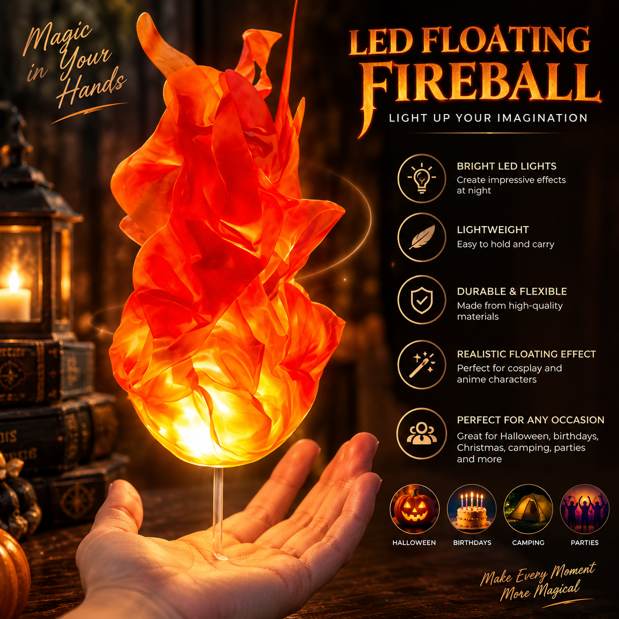 Boule de feu flottante accessoire cosplay