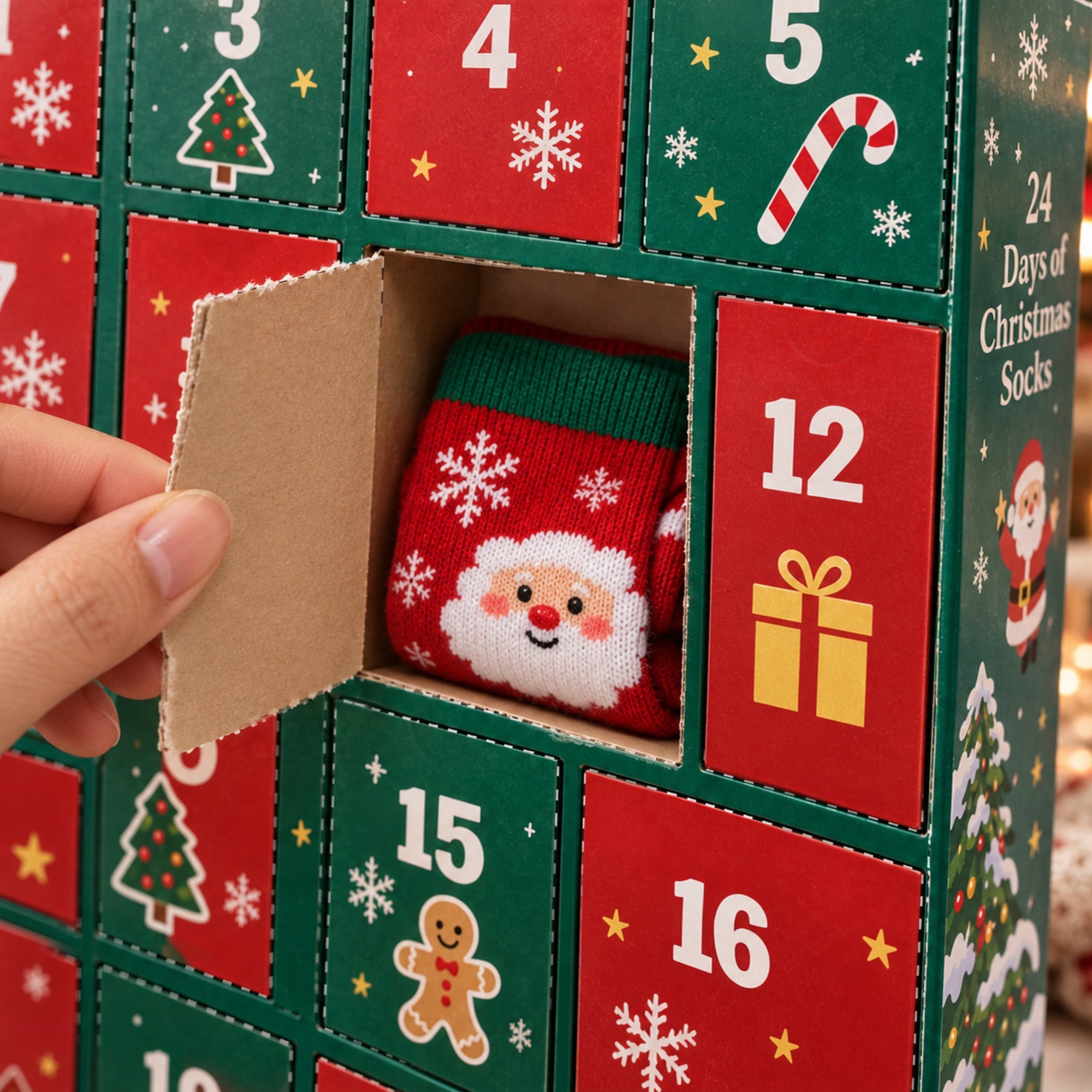 Calendrier de l'Avent 24 jours de chaussettes de Noël, coffret cadeau mystère de 12 paires de chaussettes, motifs festif