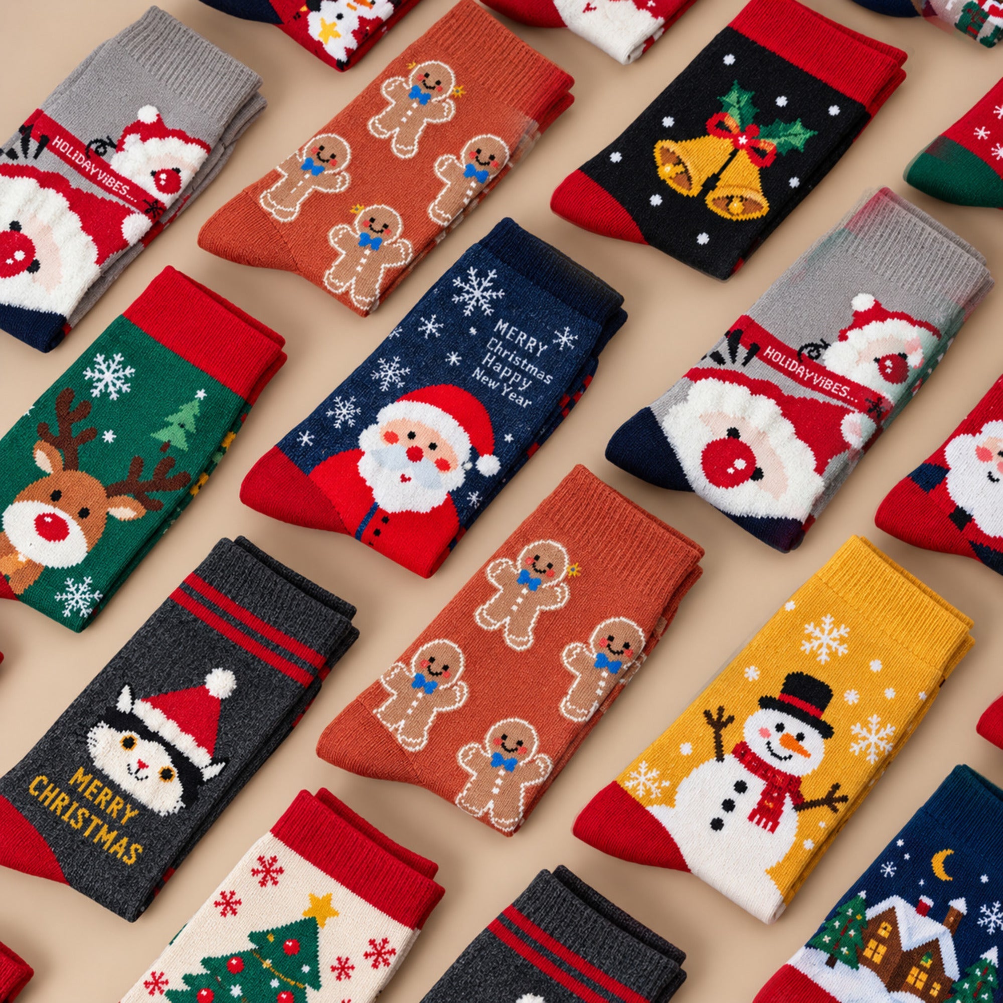 Calendrier de l'Avent 24 jours de chaussettes de Noël, coffret cadeau mystère de 12 paires de chaussettes, motifs festif